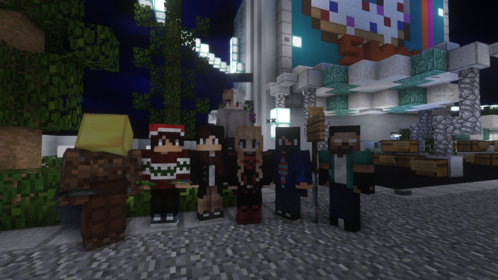 Rakennuksia ja pelihahmot.